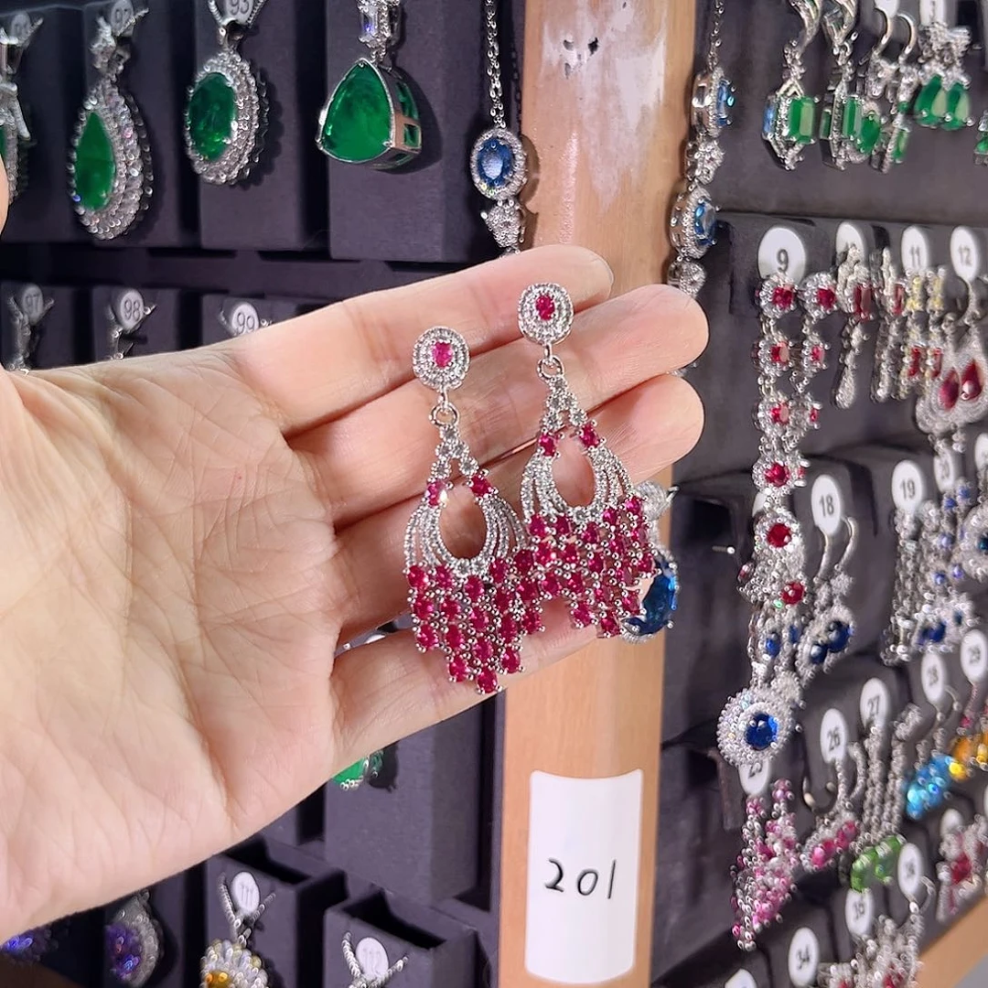 银S925镶嵌耳饰红宝石