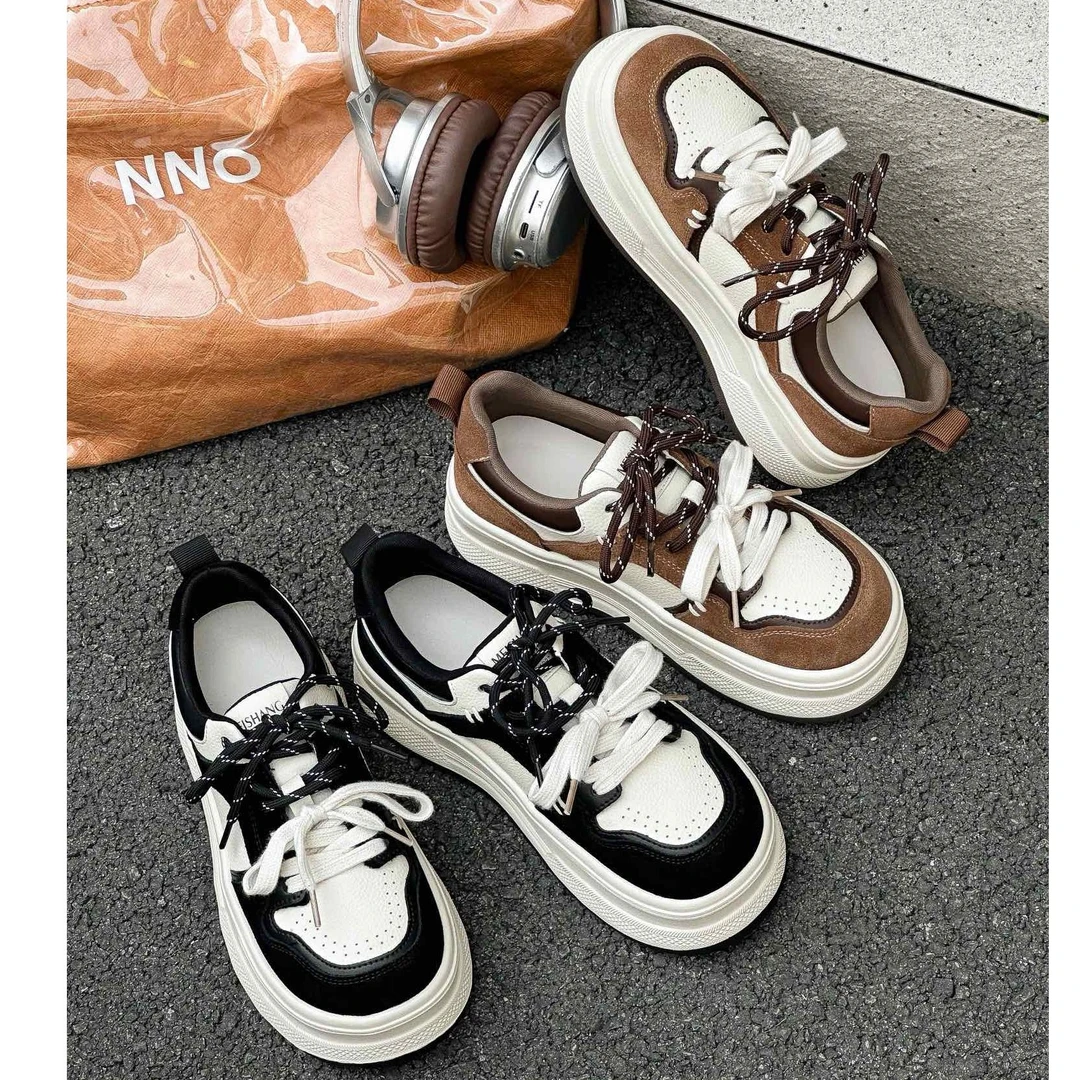 真皮厚底百搭板鞋女2025春季新款圆头时尚休闲鞋MSBE 9036-1