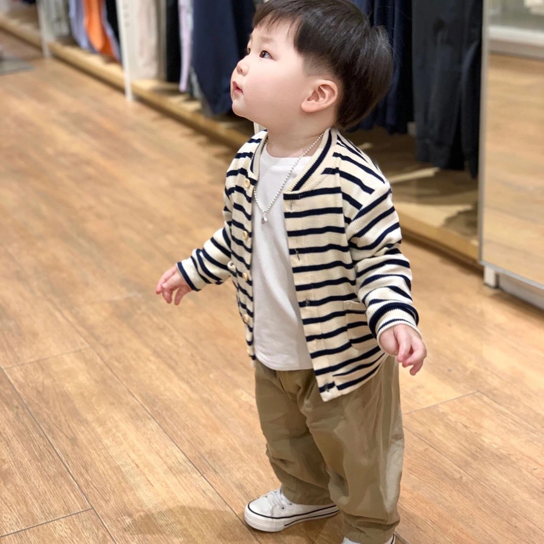 男童套装春秋小童休闲时髦条纹开衫小外套休闲长裤两件套秋款D