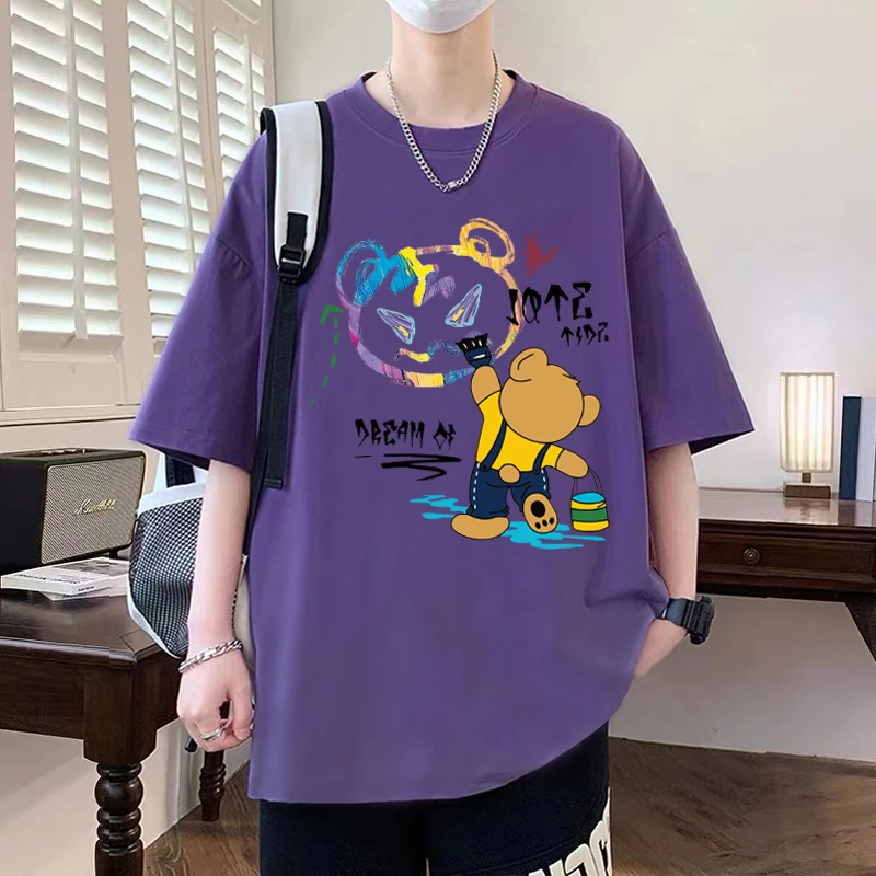 青少年重磅纯棉短袖T恤男女宽松大码上衣潮牌情侣创意百搭半袖男