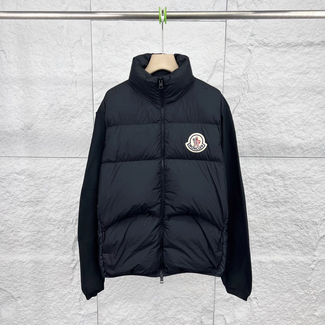 99新 MONCLER XL码/黑色羊毛拼接夹克羽绒服/14883349