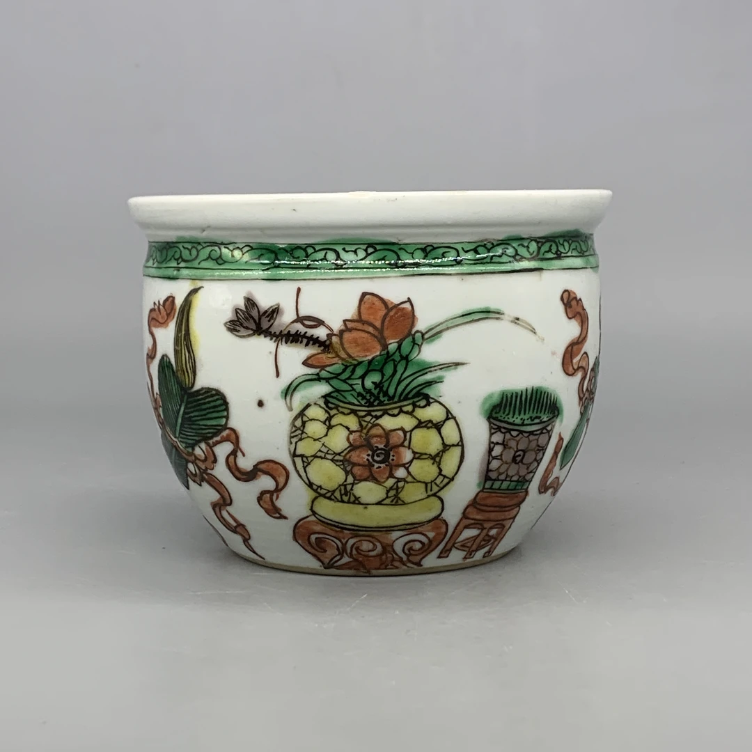 62512013*晚清五彩博古纹案缸/瓷器六/江苏省文物总店/Y