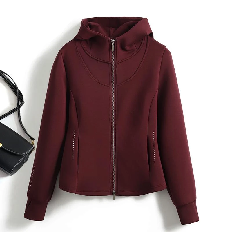 欧洲站时尚减龄双拉链太空棉卫衣女秋修身显瘦洋气减龄长袖短外套