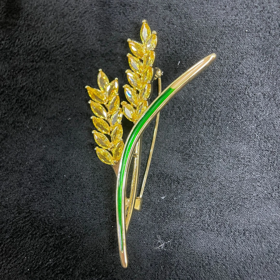 铜合金锆石胸针 金色麦穗爪镶锆石铜合金胸针    简约时尚
