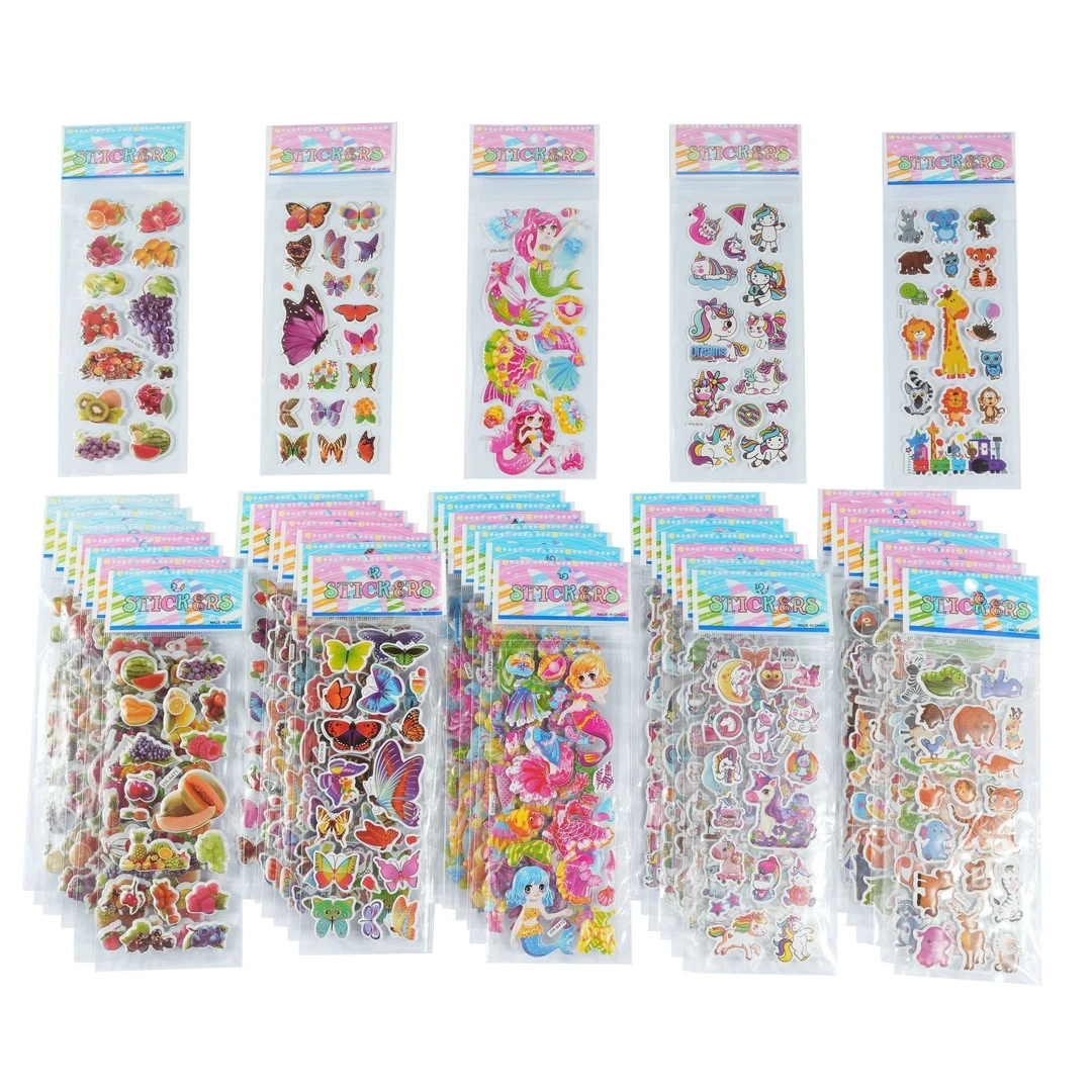 8张美人鱼独角兽蝴蝶动物水果立体泡泡贴3D防水不干胶贴纸