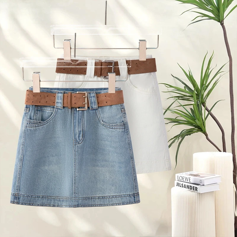 鑫诗妮通勤蓝色短裙女2025夏季新款a字高腰显瘦防走光半身裙子