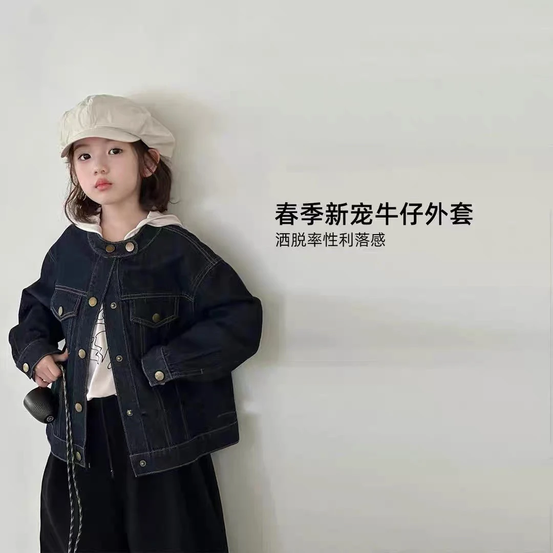 女童牛仔外套2025新款儿童洋气时髦夹克衫宝宝春秋款休闲牛仔上衣