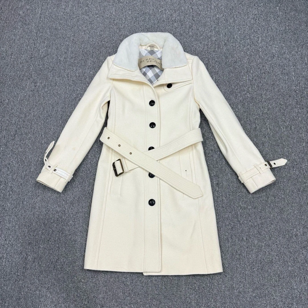 99新 BURBERRY/博柏利 16050774 nz 白色羊毛大衣外套 UK4码99新