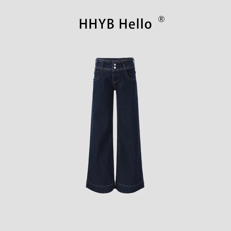 HHYB Hello2025超低腰修身显瘦微弹窄版原牛阔脚牛仔裤Q254313