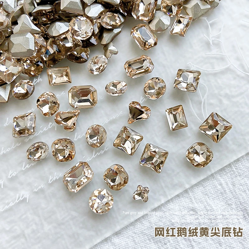 新年美甲饰品钻K9异形歪心钻超闪鹅绒黄高品质装饰品配饰尖底钻