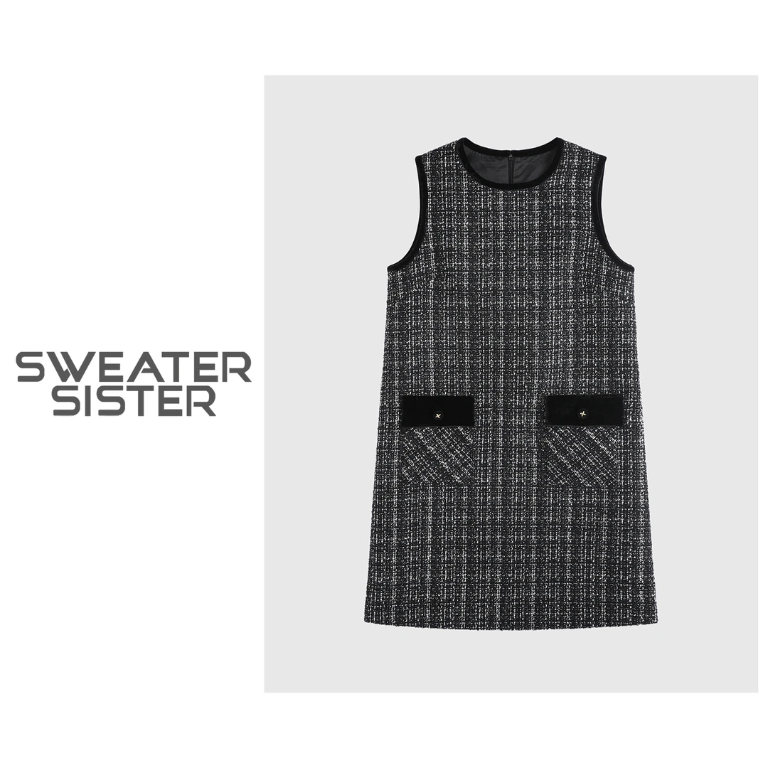 轻奢小香风圆领无袖套头背心连衣裙女5224-8123