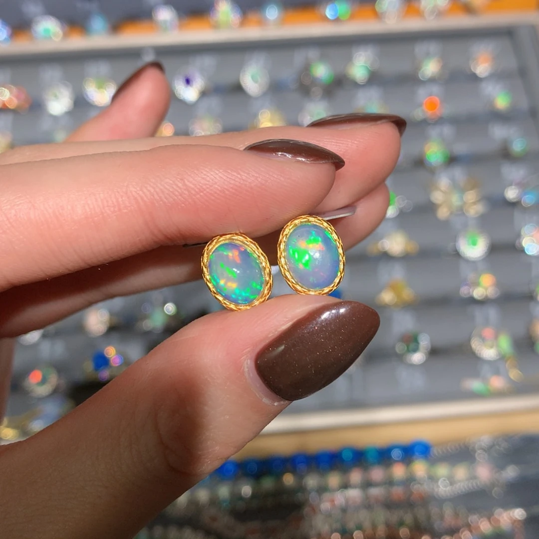 银S925镶嵌欧泊耳钉t