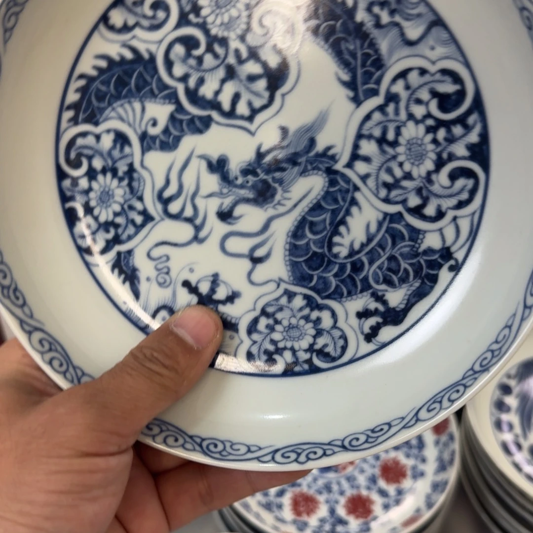 摆件陶青花如意穿花龙大壶承
