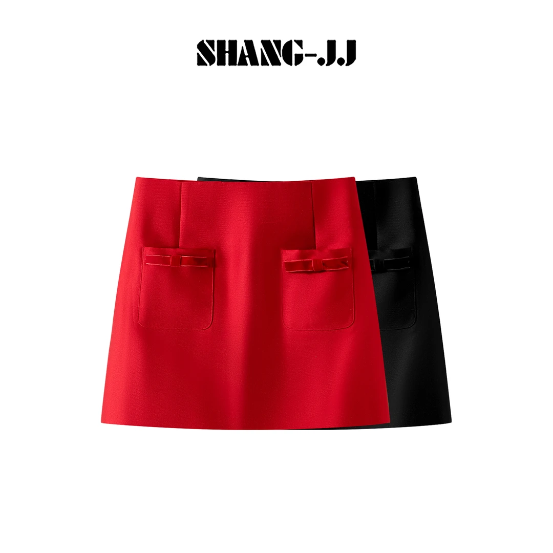 SHANG-JJ【缎面蝴蝶】25ss新品精梳斜纹缎光高密高织半身裙q133654p