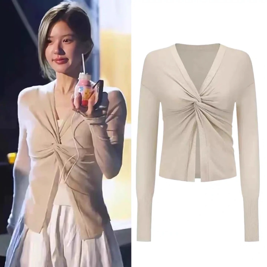 许我耀眼赵露思许妍同款复古洋气扭结纯欲修身显瘦打底针织衫上衣