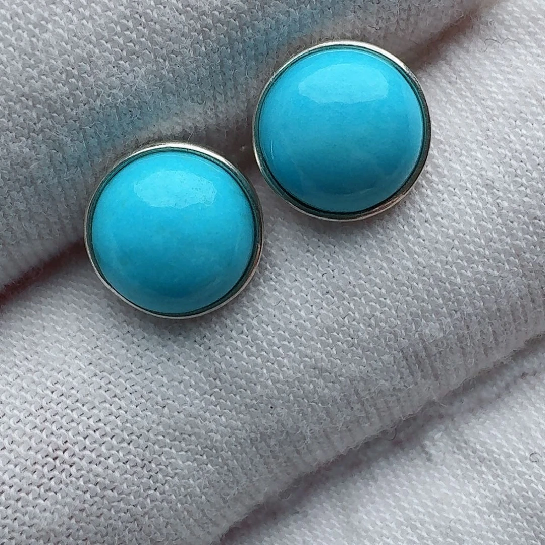 绿松石银S925镶嵌耳饰