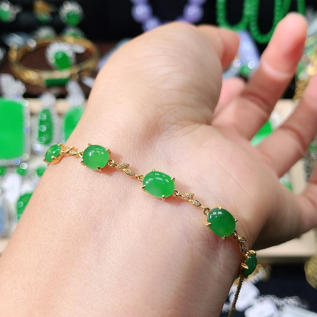 翡翠18K金镶嵌手链