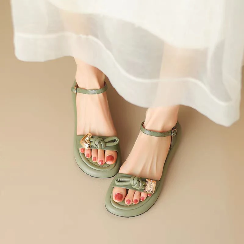 C5965 绿色 AB款 夏季新款休闲2025露趾凉鞋舒适厚底沙滩凉鞋