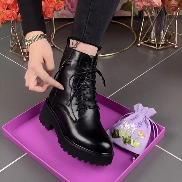 真软皮马丁靴加绒2025新款软底厚底时尚百搭女士棉靴防滑保暖女靴