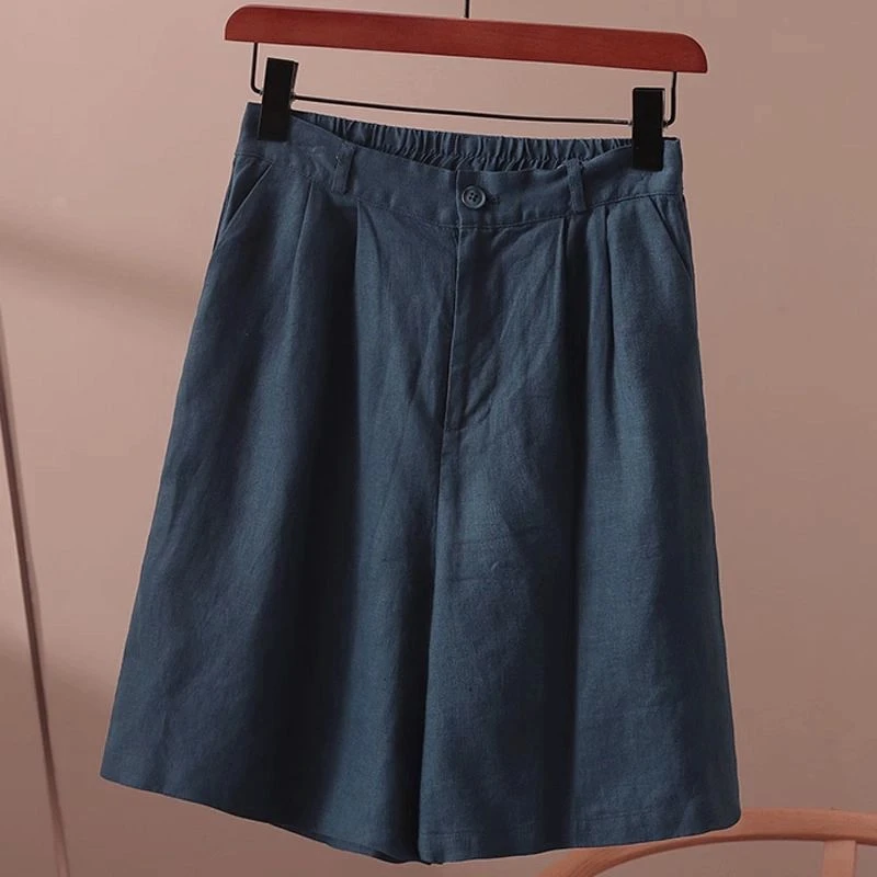 莱赛尔天丝亚麻短裤女夏季薄款透气五分裤文艺宽松高腰显瘦阔腿裤