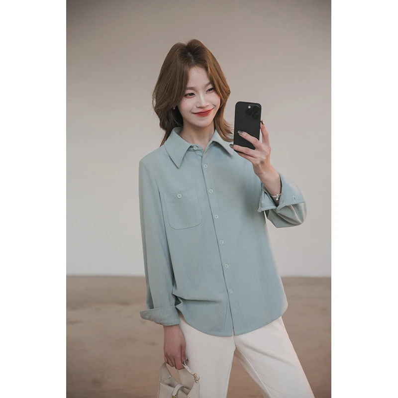 【水彩衬衫】小谷粒灯芯绒气质叠穿衬衫女春新款设计感简约长袖上衣