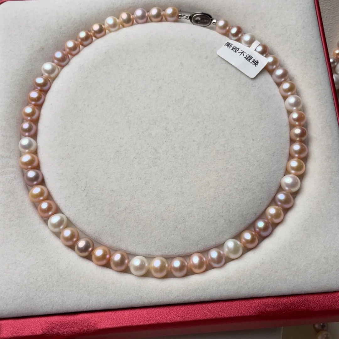 颈饰淡水珍珠银S925镶嵌9-10mm无核近圆无暇