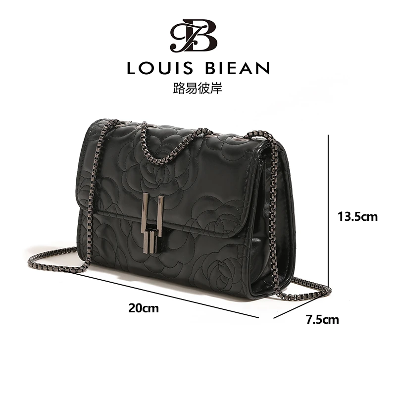 Louis biean 路易彼岸时尚百搭单肩斜挎包小包山茶花刺绣8516黑色
