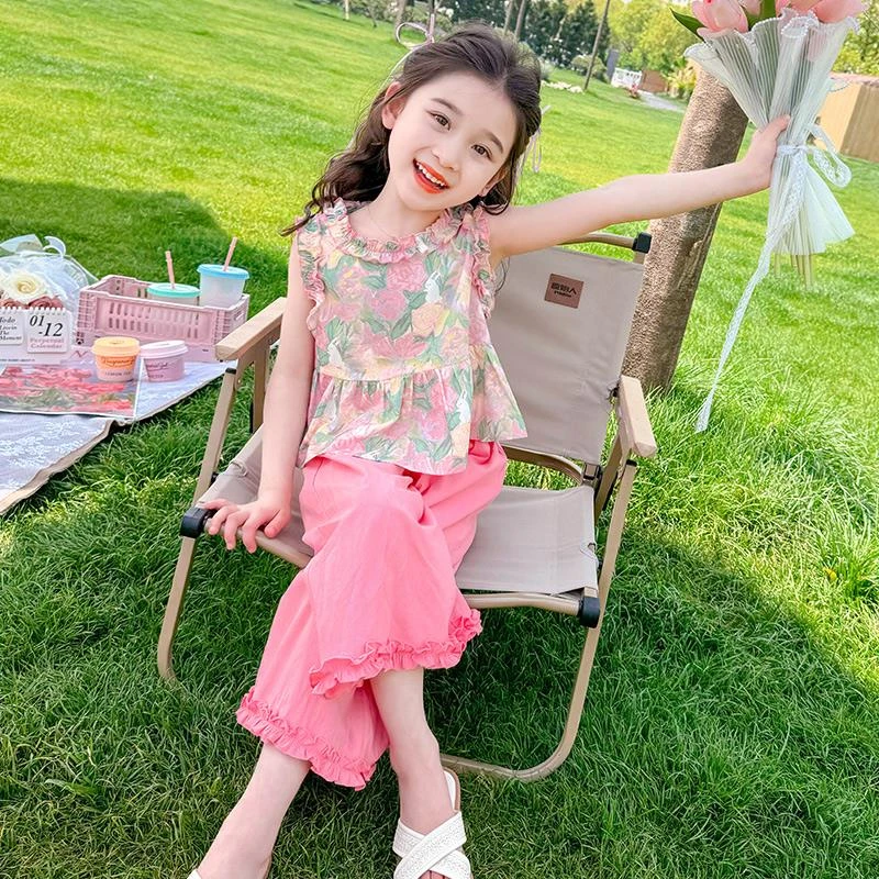 FAVMARTHA女童夏装无袖套装2025新款儿童背心网红炸街两件套宝宝