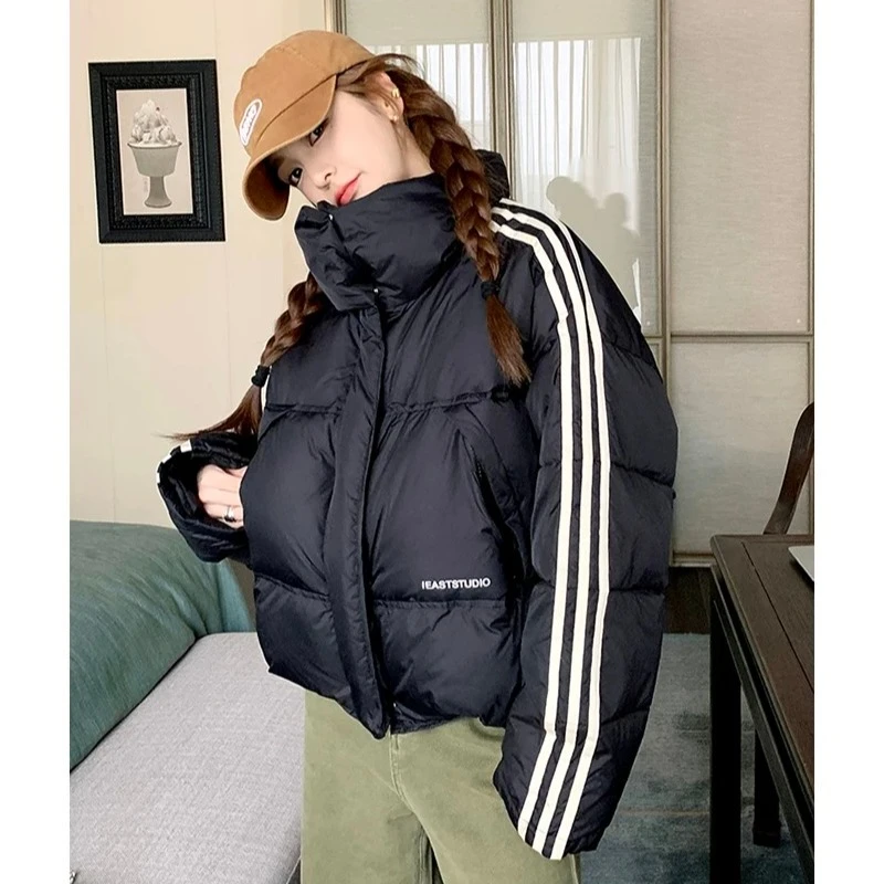 新款短款面包服立领韩版条纹羽绒服K2492