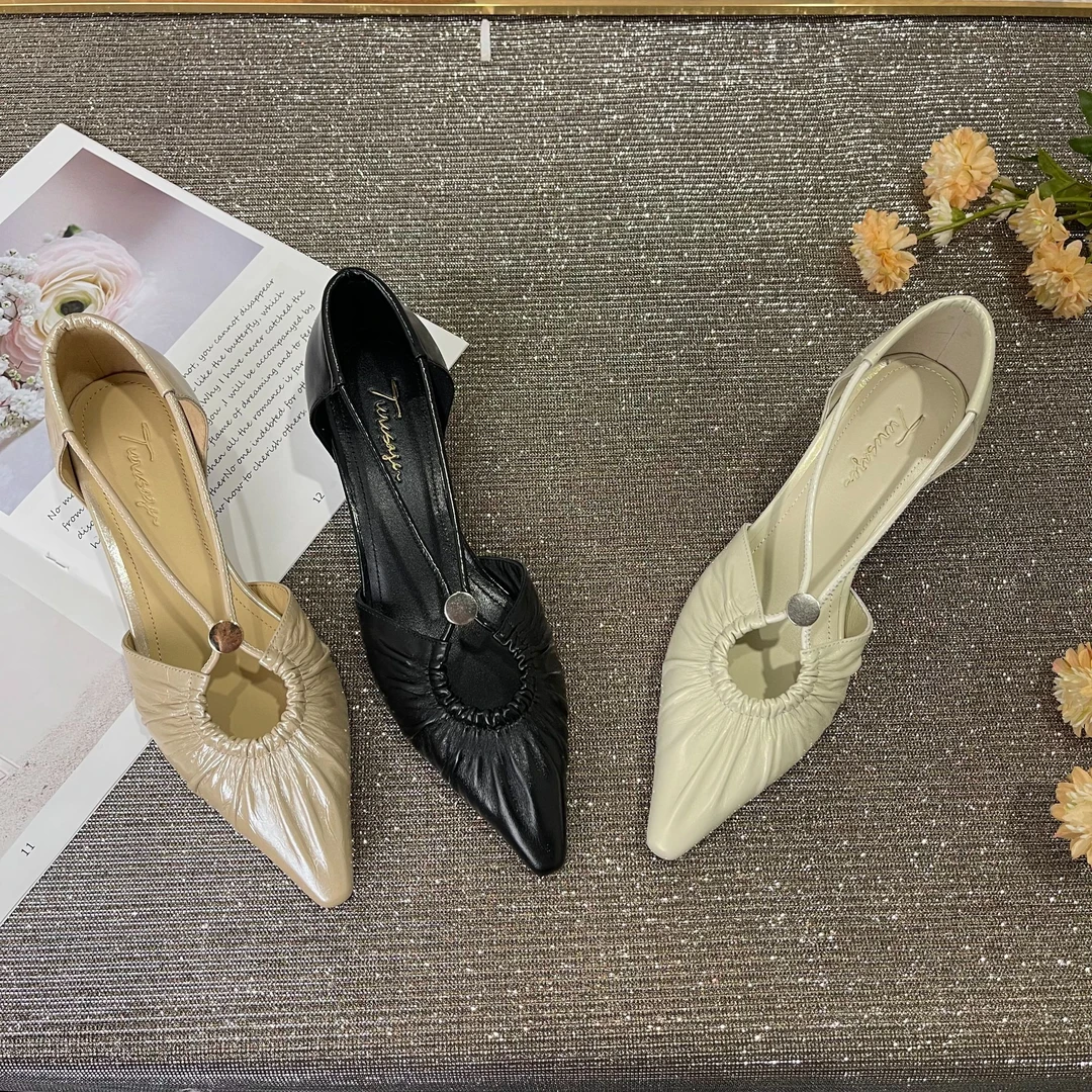 TROWSAGE/牛皮/内增高4.5cm/尖头单鞋中空内增高百搭女鞋25D361