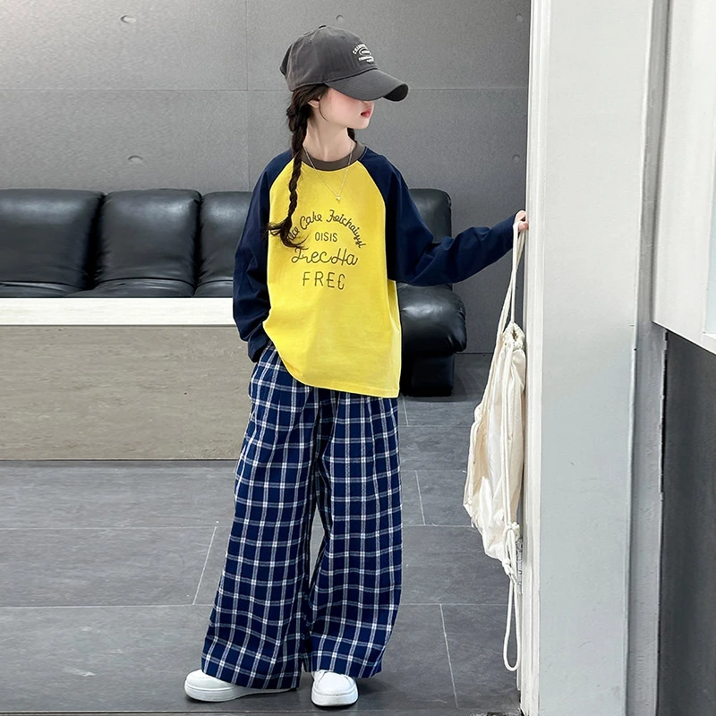 女童t恤长袖套装2025新款女大童洋气上衣打底衫儿童春装韩系穿搭