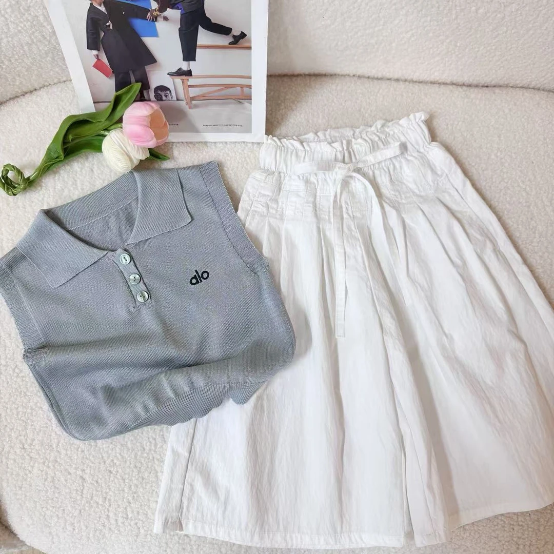 女童运动短袖短裙套装2025新款休闲POLO无袖T恤休闲裙裤长裤套装