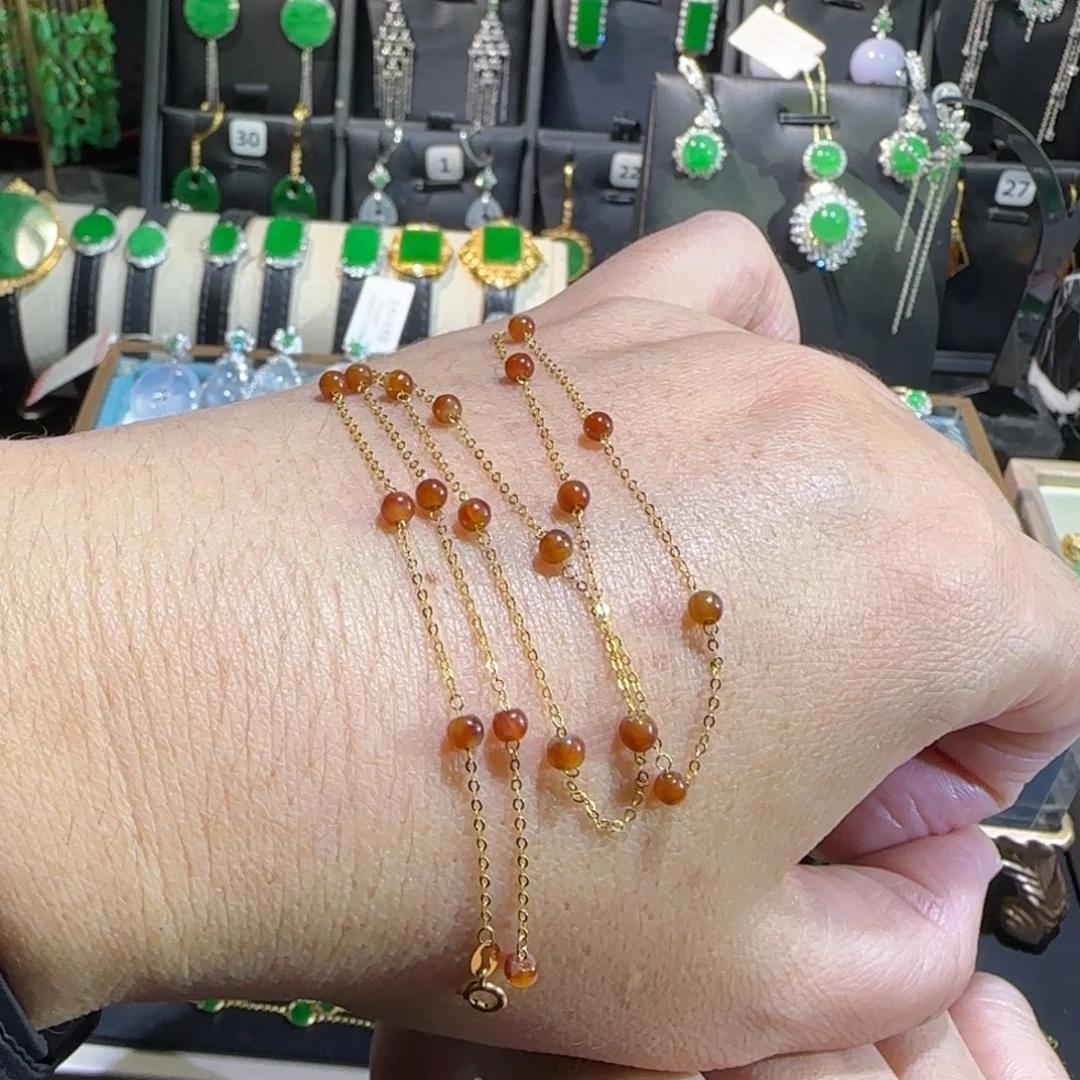 翡翠18K金镶嵌颈饰满天星45cm