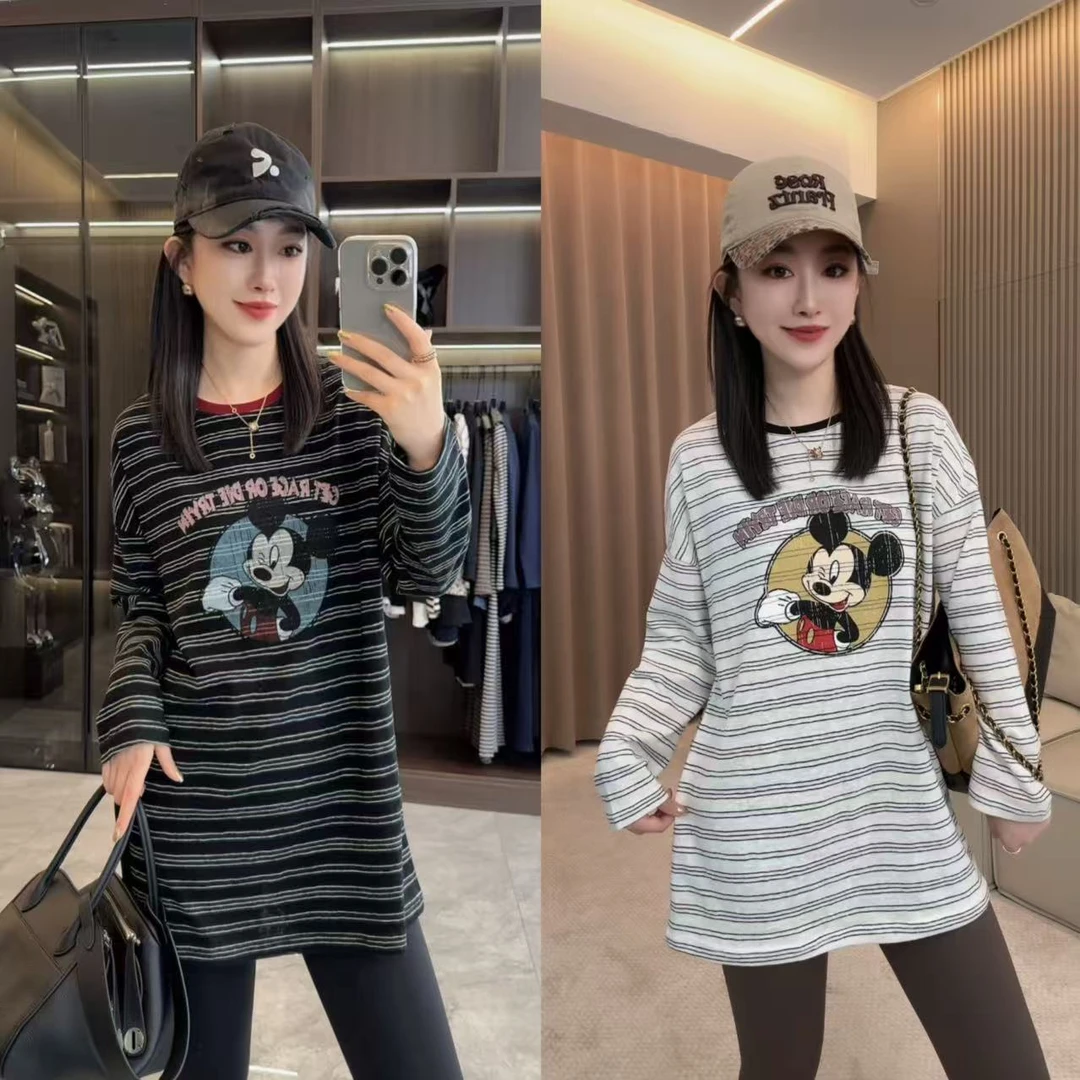 印花长袖宽松型钉珠印花显瘦T恤卡通时尚打底设计师