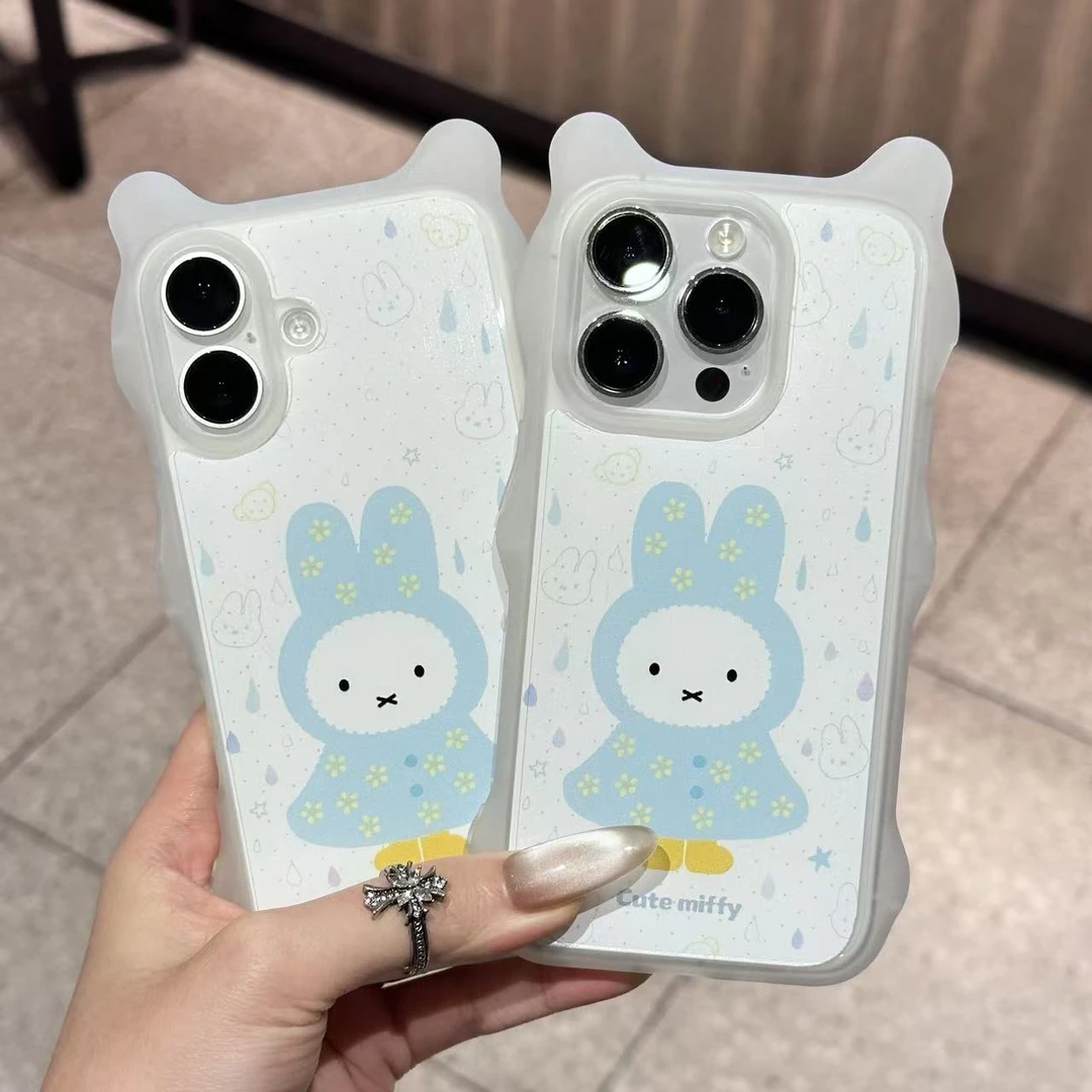 可爱雨滴雨衣米菲兔波浪耳朵壳适用iPhone16苹果14promax手机壳15