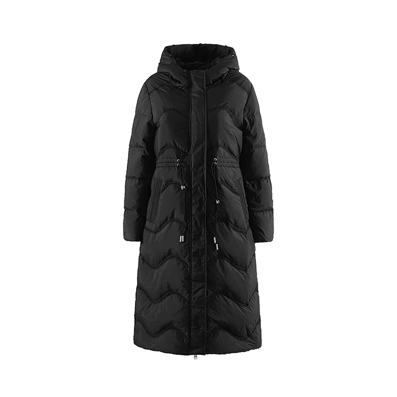 Y005含灰鸭绒加长款保暖连帽羽绒服女44HG1B0011