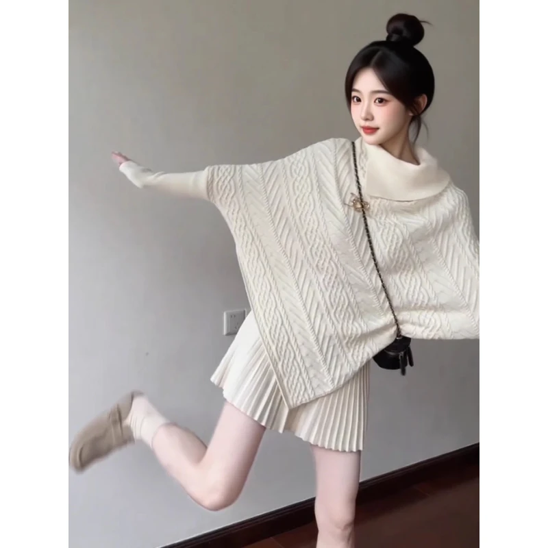 慵懒风不规则设计长袖针织衫毛衣女2025新款巨好看的早秋穿搭上衣