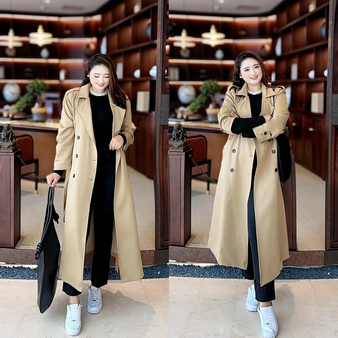 sumayya 秋季新款收腰显瘦双排扣加长款气质百搭女风衣