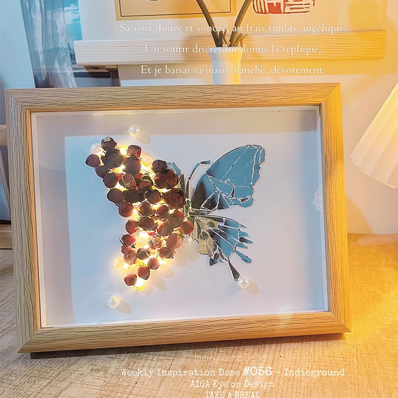 玫瑰干花蝴蝶diy手工材料包相框摆件送男女朋友情人节520生日礼物