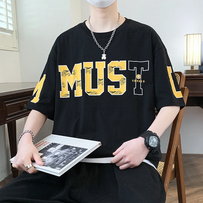 短袖男t恤男夏季新款潮牌港风圆领T恤衫2025男士休闲半袖上衣潮流