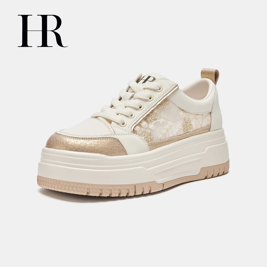 HR赫莲娜女鞋子2025夏季新款网面板鞋厚底国风刺绣网纱透气运动鞋
