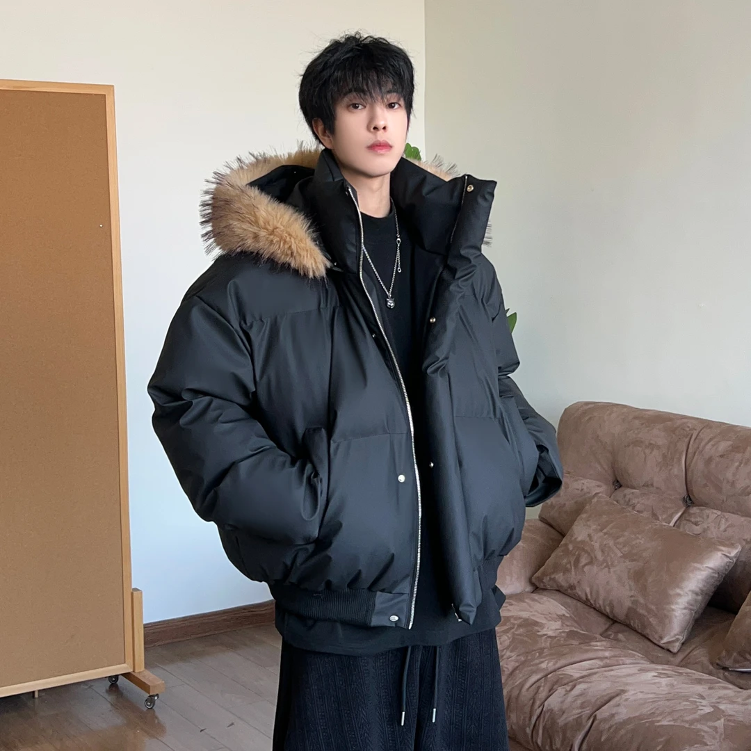 【乐仔专属】可脱卸帽PU皮短款棉服立领保暖棉衣ins潮牌百搭面包服