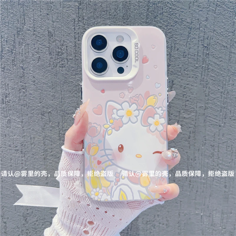 花丛凯蒂彩银手机壳适用苹果16promax华为荣耀OPPO/VIVO小米15