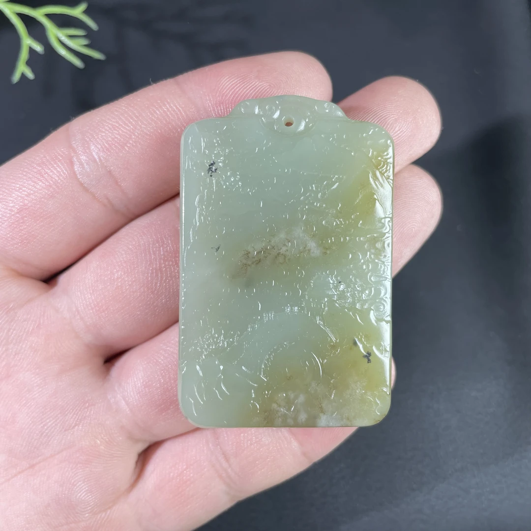 天然和田玉且末山水牌子吊坠男女款玉石中国风汉服潮流挂件坠