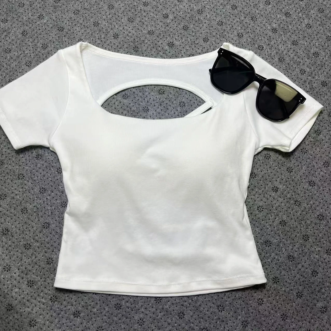 短款镂空短袖简约收腰短袖T恤修身性感