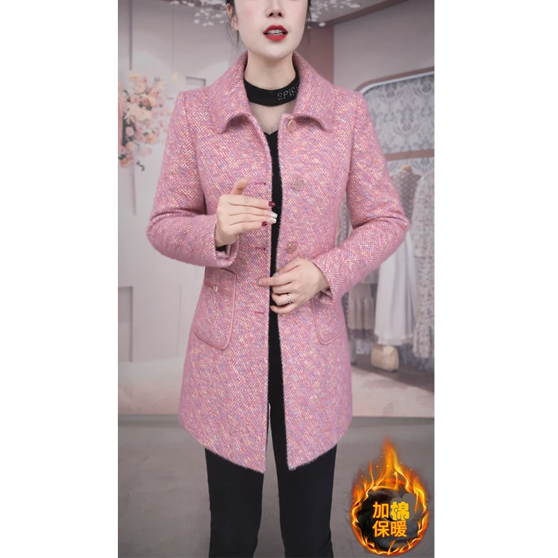 冬季夹棉加厚毛呢外套女装高档气质显瘦中长款保暖洋气韩版大衣