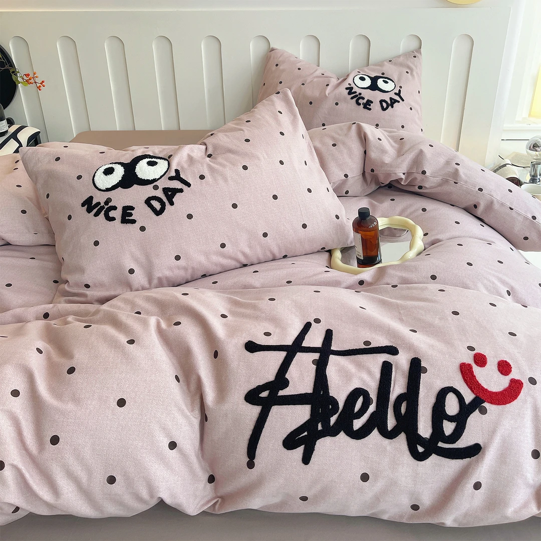 ins风全棉磨毛四件套纯棉秋冬加厚花边款南通家用床上用品