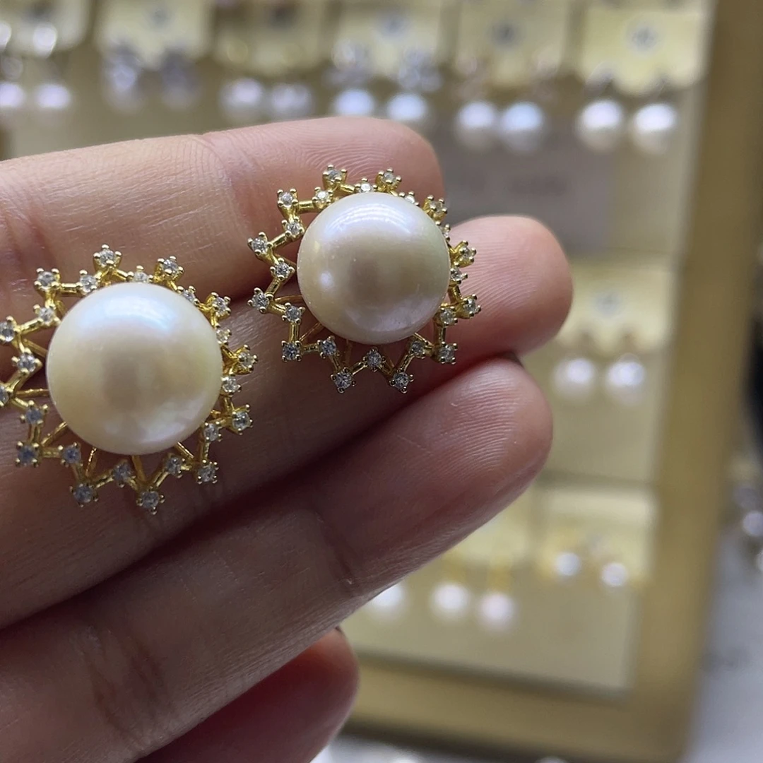 耳饰银S925镶嵌淡水珍珠