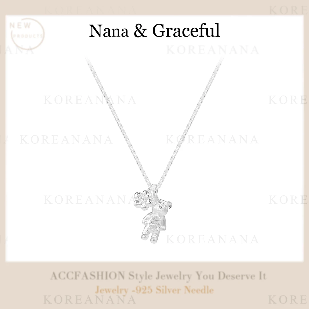 铜合金合成锆石项链 「拉丝小熊维尼」轻奢精致小熊锆石项链E307