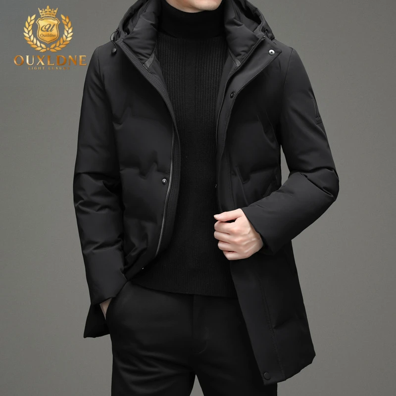 OUXLDNE 男士羽绒服2025冬季新款加厚保暖休闲连帽中长款风衣外套